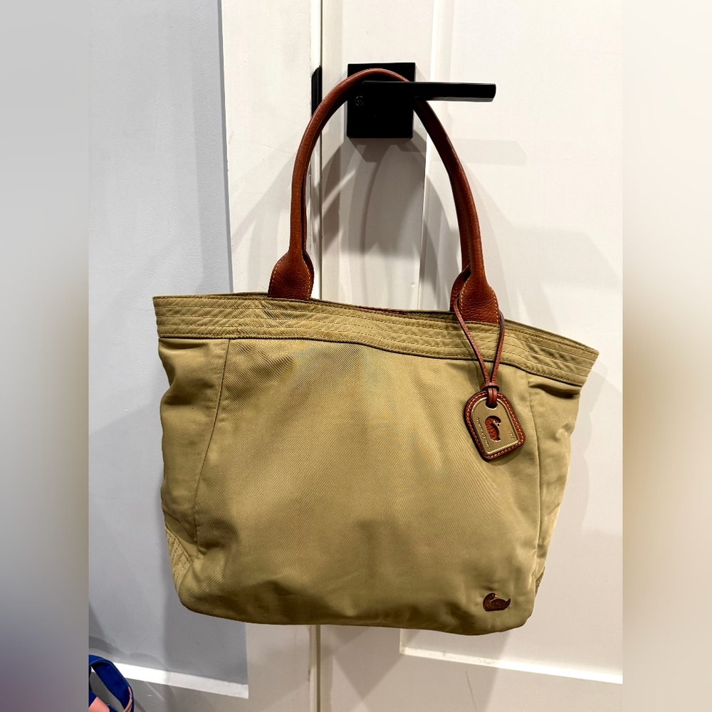 Dooney & Bourke Tan Canvas Tote with Brown Leather Handles